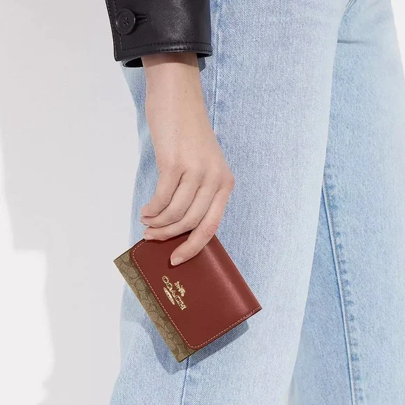 Coach Small Trifold Wallet In Colorblock Micro Signature Canvas, NWT